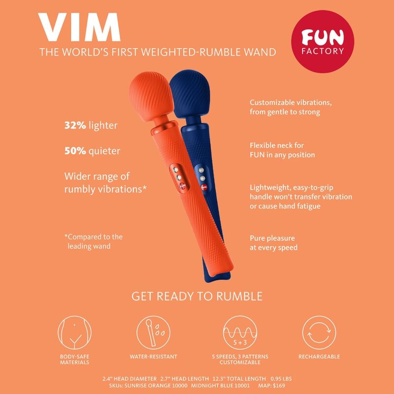 Vim wand rumble vibrador recargable silicona naranja