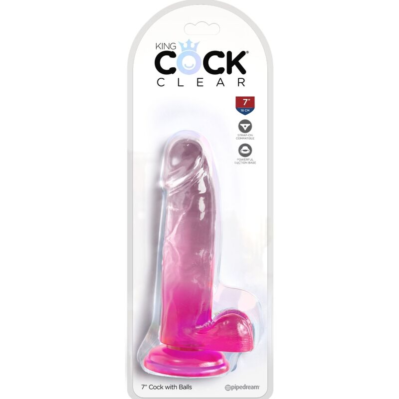 Clear pénis réaliste avec boules 15.2 cm rose