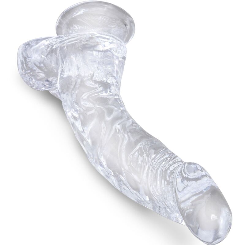 Clear pénis courbe réaliste avec boules 16.5 cm transparent