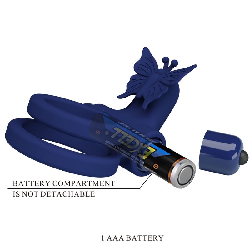 Jamele double anneau avec vibration & stimulateur de papillon bleu