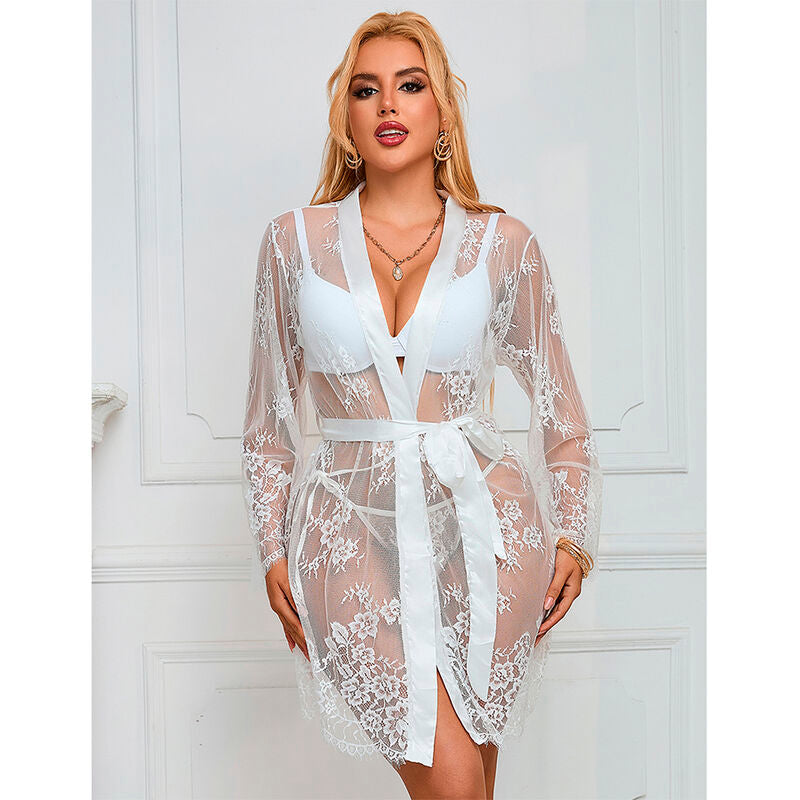 954376 chemise de nuit à manches longues à motif floral blanc l/xl