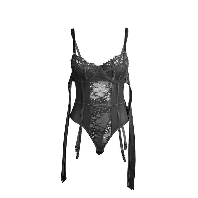 955502 body en dentelle avec nœuds et jarretelles noir l/xl