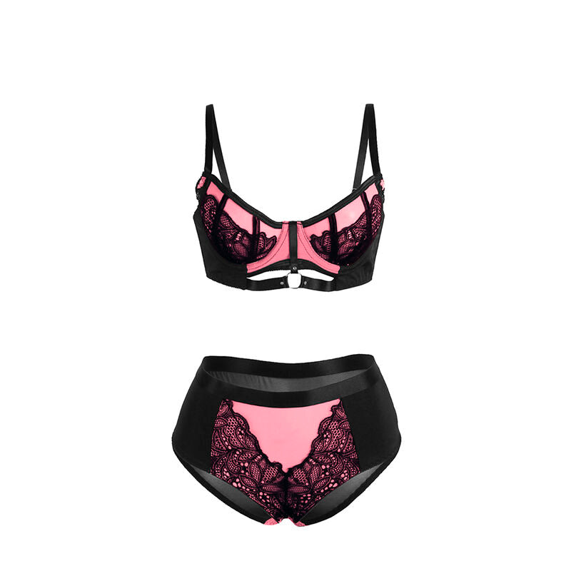 955588 ensemble soutien-gorge en cuir verni rose avec fermeture éclair l/xl