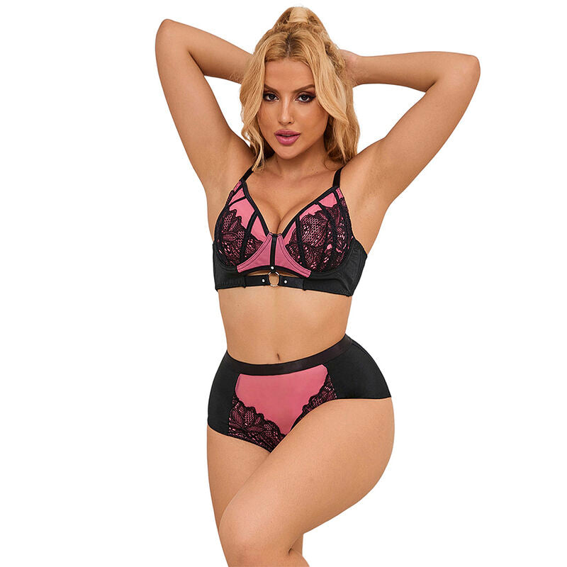 955588 ensemble soutien-gorge en cuir verni rose avec fermeture éclair l/xl