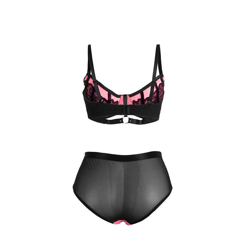 955588 ensemble soutien-gorge en cuir verni rose avec fermeture éclair l/xl