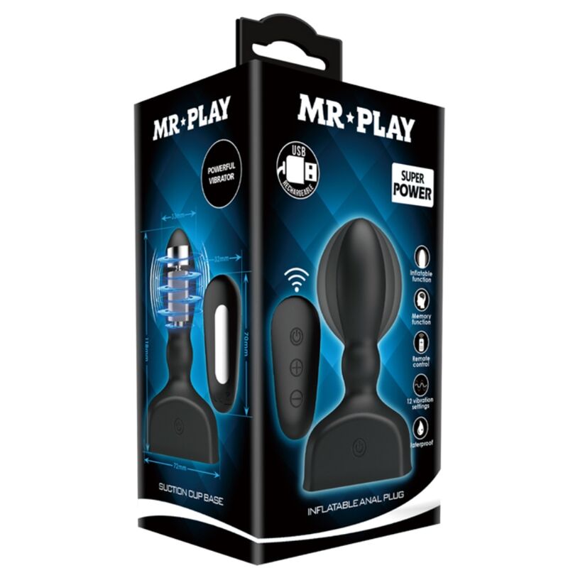 Télécommande de plug anal gonflable noir